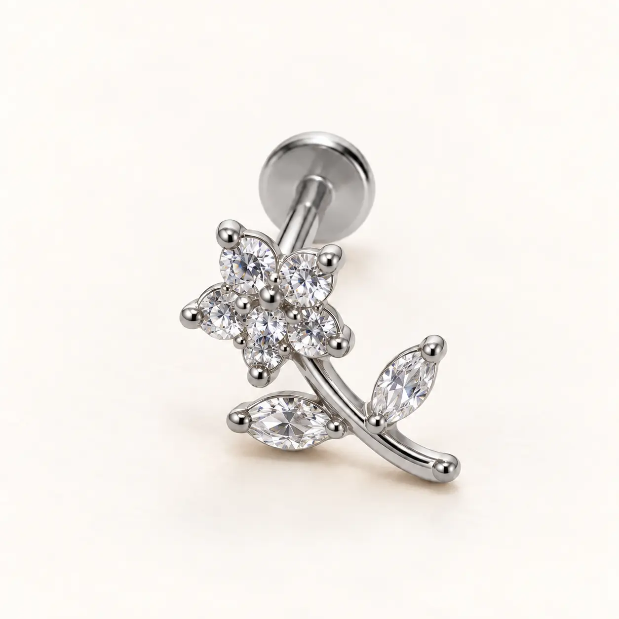LABRET PENDENTE SILVER FLOR C/RAMO DE FOLHAS — LPA22